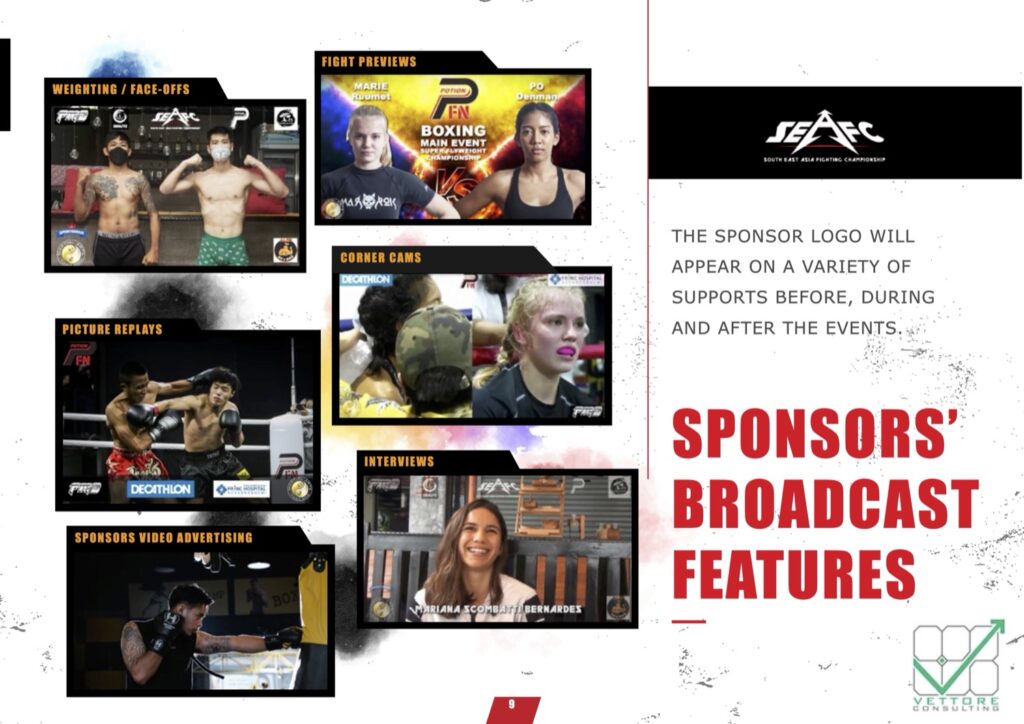 Digital branding strategy: sponsor logo integration across broadcast and video content during SEAFC events.