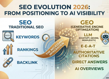 Infographic by Vettore Consulting about SEO evolution 2026 showing the transition from traditional SEO to AI visibility and Generative Engine Optimization.