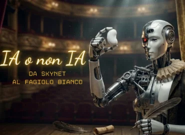 Robot ibrido in posa shakespeariana per l'articolo su Copywriting per LLM e Ottimizzazione GEO 2026: focus su Contenuti AI-Driven e Autorità del brand.