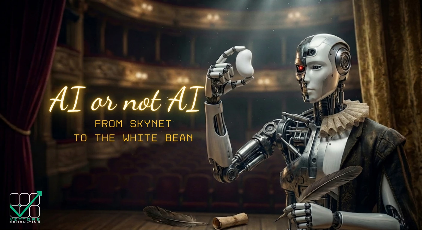 Hybrid robot in a Shakespearean pose holding a white bean for the article on LLM-ready Copywriting and 2026 GEO Optimization: focus on AI-Driven Content and Authority.
